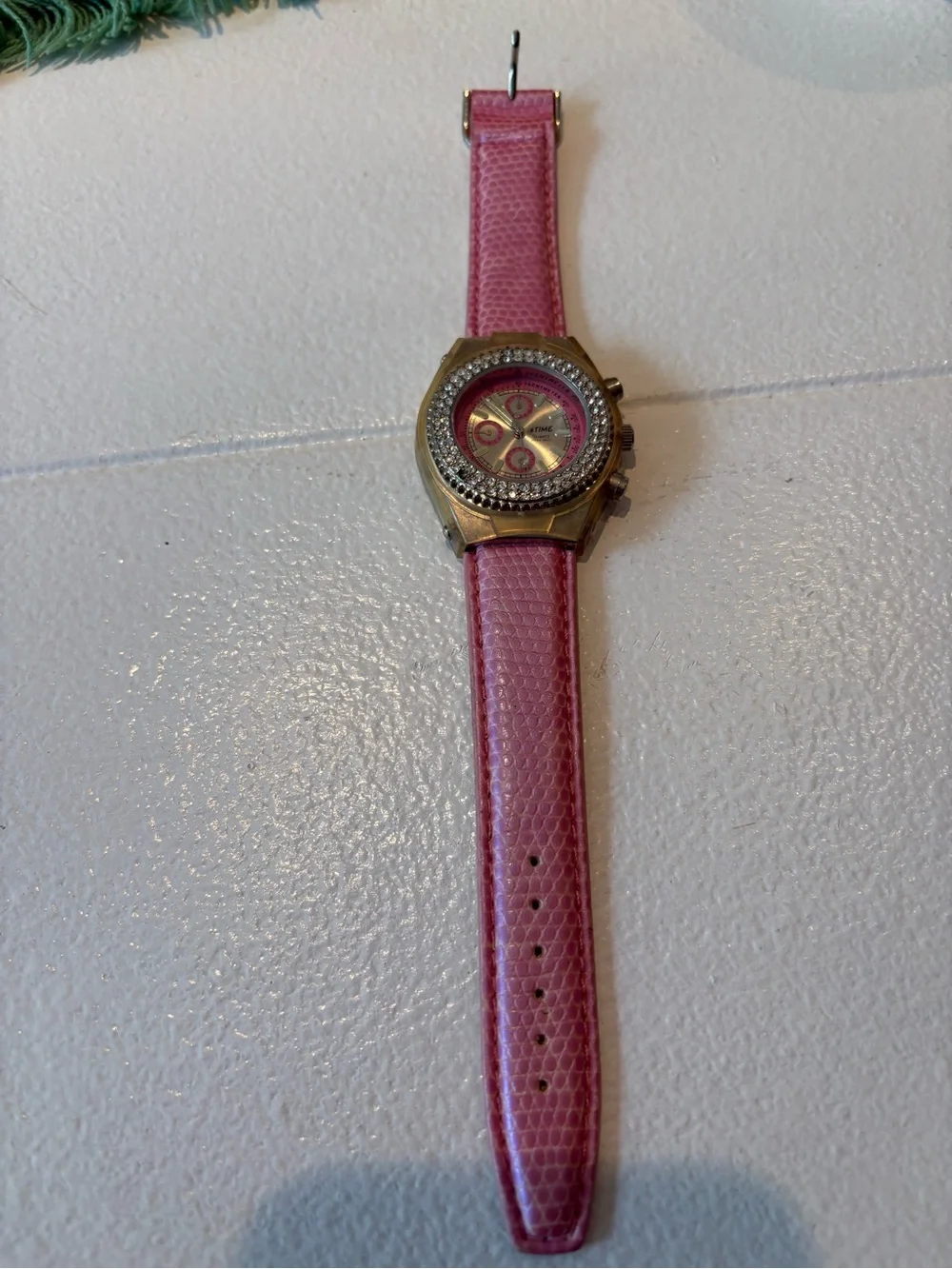 Time and Tru Pink Crystal-Trim Watch with Pink Dial and Strap